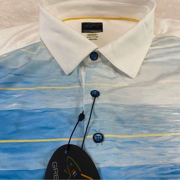 NWT Gleneagles Greg Norman Play Dry Golf Polo Shirt Mens XXL 2XL White Stripe - Picture 6 of 14